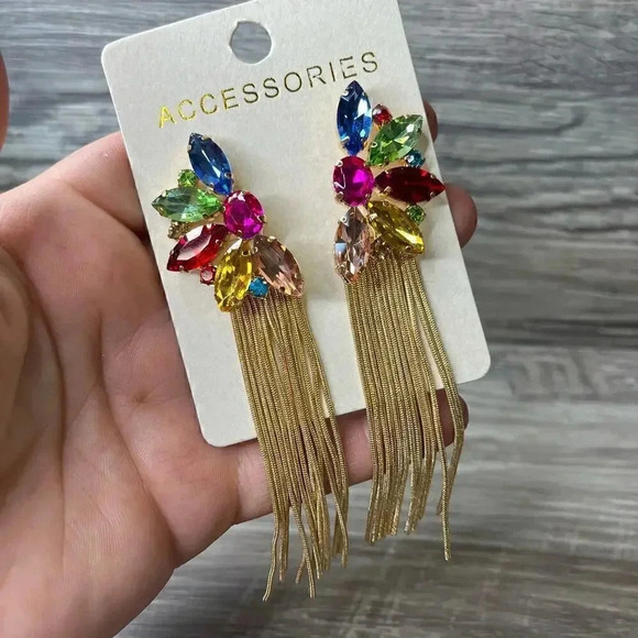 Fashion Earrings Multi Color Rhinestone Dangle Earrings - Picture 4 of 10